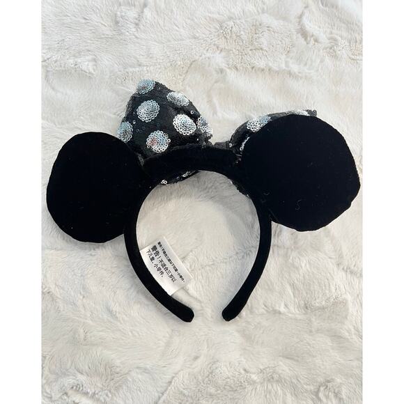 New Disney Parks MINNIE MOUSE EARS Silver Black Polka Dot Sequin Swap Your Bow - Picture 3 of 8